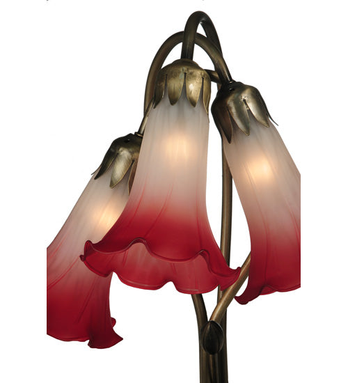 15.75" High Pink/White Tiffany Pond Lily 3 Light Accent Lamp