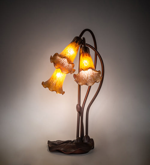 16" High Amber Tiffany Pond Lily 3 Light Accent Lamp