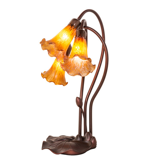 16" High Amber Tiffany Pond Lily 3 Light Accent Lamp