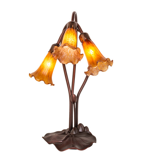 16" High Amber Tiffany Pond Lily 3 Light Accent Lamp