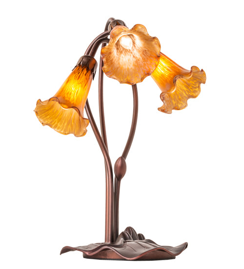 16" High Amber Tiffany Pond Lily 3 Light Accent Lamp