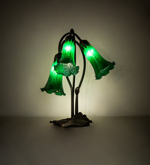 16" High Green Tiffany Pond Lily 3 Light Accent Lamp