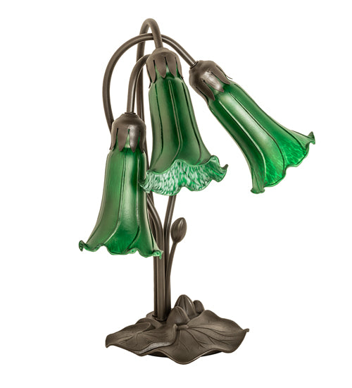 16" High Green Tiffany Pond Lily 3 Light Accent Lamp