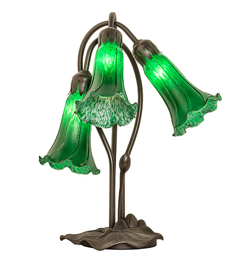 16" High Green Tiffany Pond Lily 3 Light Accent Lamp