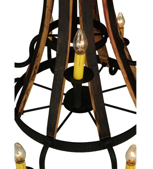 44"W Barrel Stave Madera 12 Lt Two Tier Chandelier