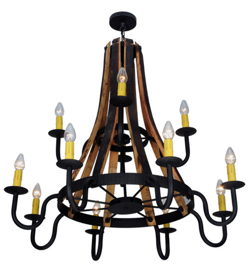 44"W Barrel Stave Madera 12 Lt Two Tier Chandelier