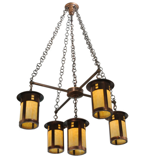 36" Wide Fulton Prairie Loft 5 Light Chandelier