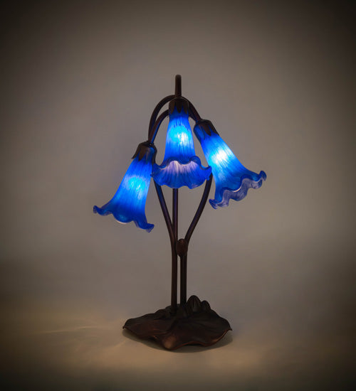 16" High Blue Tiffany Pond Lily 3 Lt Accent Lamp