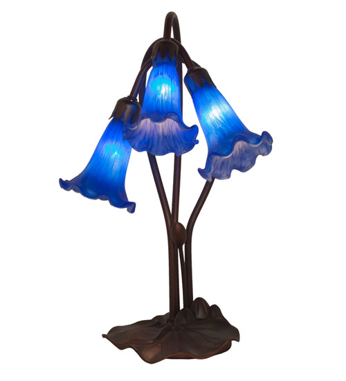 16" High Blue Tiffany Pond Lily 3 Lt Accent Lamp