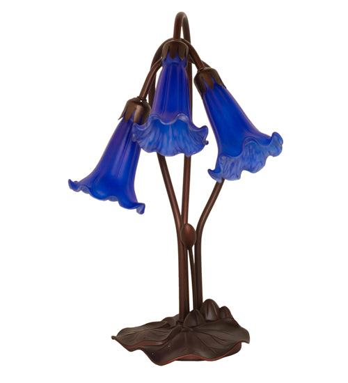 16" High Blue Tiffany Pond Lily 3 Lt Accent Lamp