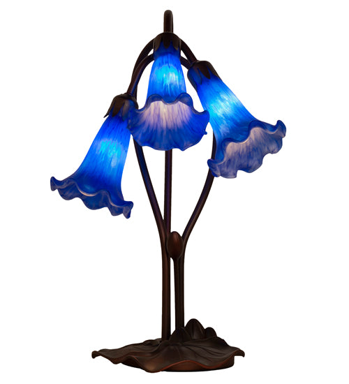 16" High Blue Tiffany Pond Lily 3 Lt Accent Lamp