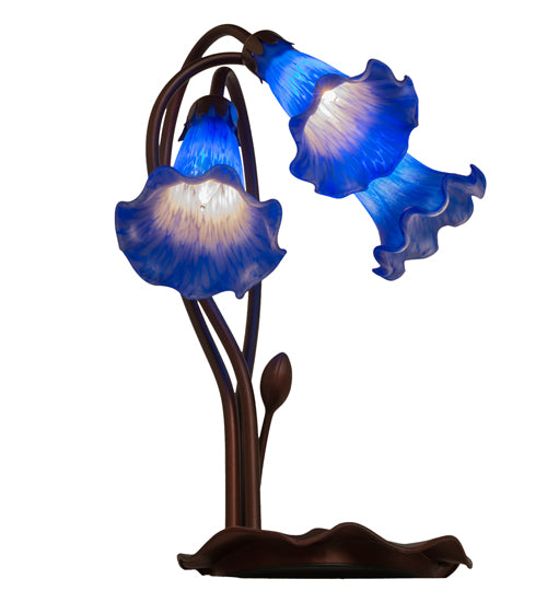 16" High Blue Tiffany Pond Lily 3 Lt Accent Lamp