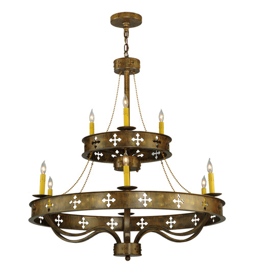 37.5"W Byzantine 9 Lt Two Tier Chandelier