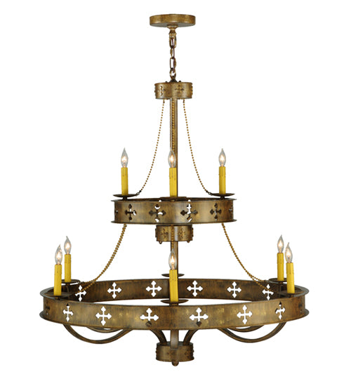 37.5"W Byzantine 9 Lt Two Tier Chandelier