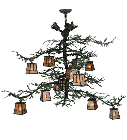 48"W Pine Branch Valley View 12 Lt W/Uplights Chandelier