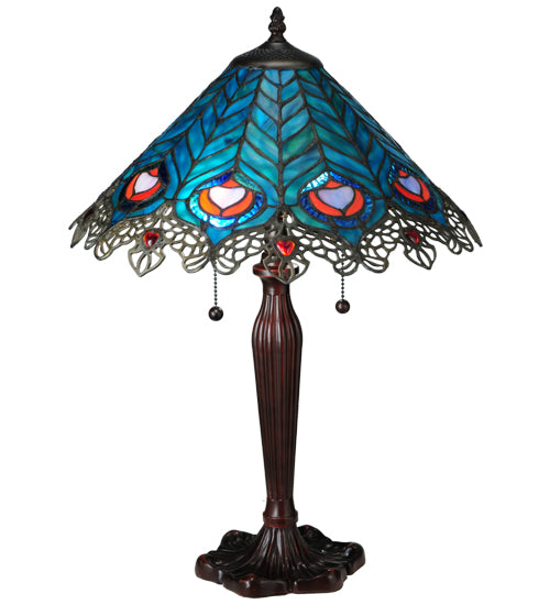 23"H Peacock Feather Lace Table Lamp