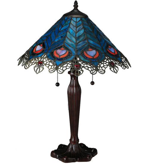 23"H Peacock Feather Lace Table Lamp