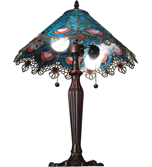 23"H Peacock Feather Lace Table Lamp