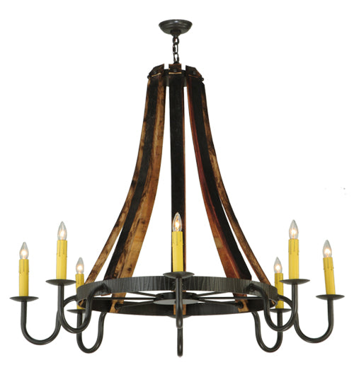 48"W Barrel Stave Madera 8 Lt Chandelier