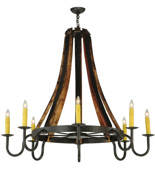 48"W Barrel Stave Madera 8 Lt Chandelier