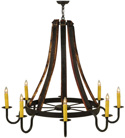 48"W Barrel Stave Madera 8 Lt Chandelier