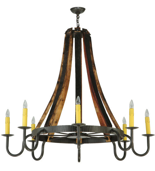 48"W Barrel Stave Madera 8 Lt Chandelier