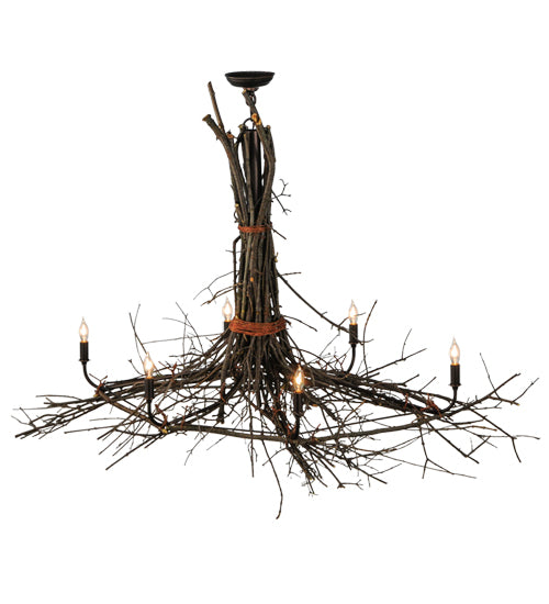 58" Long Twigs 6 Light Oblong Chandelier