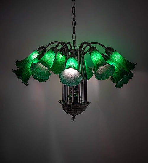 24" Wide Green Tiffany Pond Lily 12 Light Chandelier