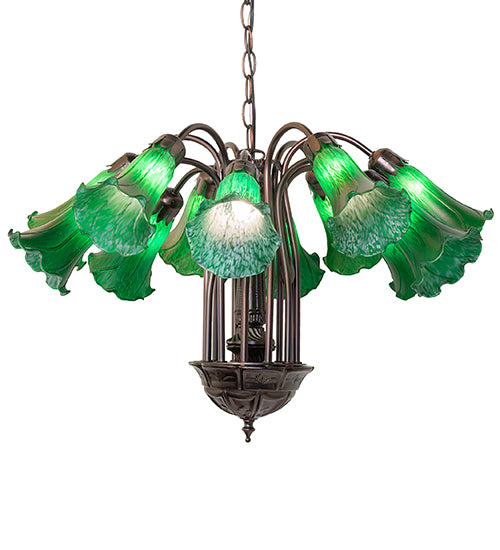 24" Wide Green Tiffany Pond Lily 12 Light Chandelier