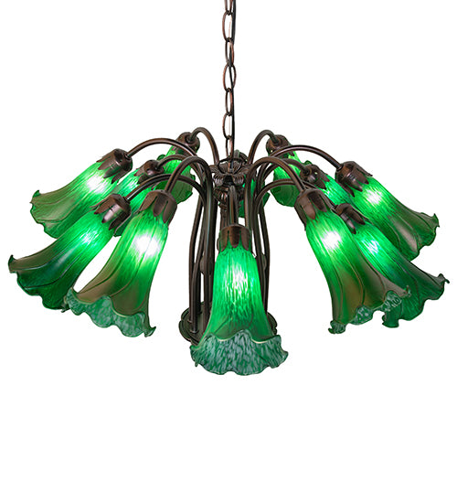 24" Wide Green Tiffany Pond Lily 12 Light Chandelier