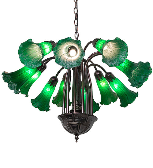 24" Wide Green Tiffany Pond Lily 12 Light Chandelier