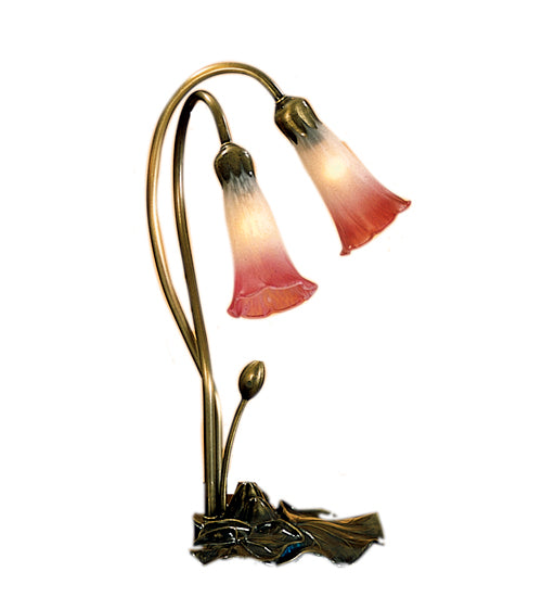 16"H Pink/White Pond Lily 2 Lt Accent Lamp