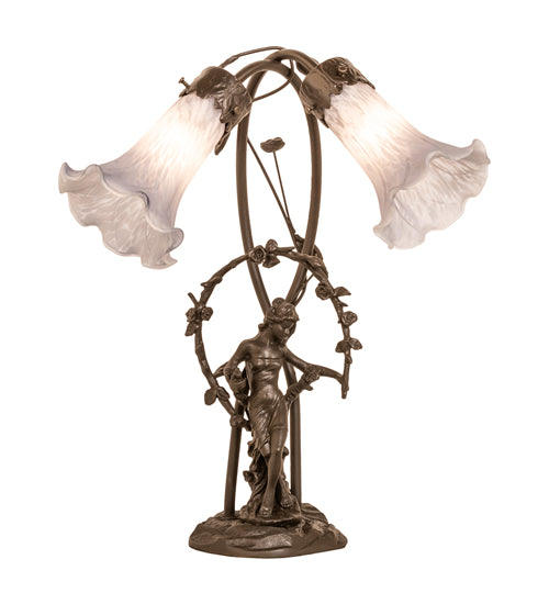 17" High Gray Tiffany Pond Lily 2 Light Trellis Girl Accent Lamp