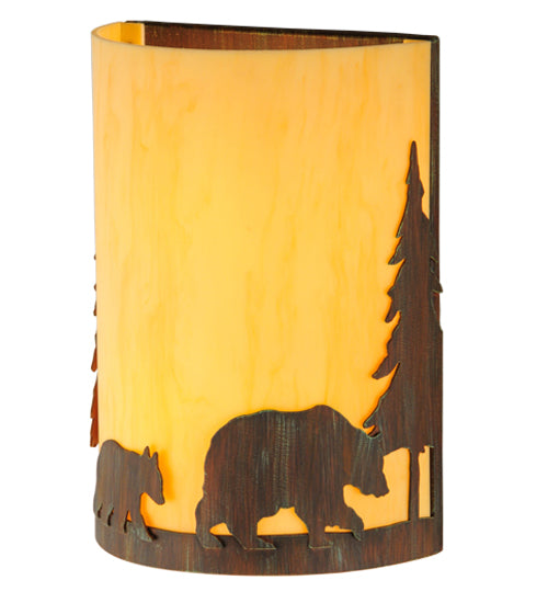 10"W Pine Tree And Bear Wall Sconce