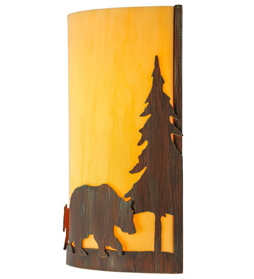 10"W Pine Tree And Bear Wall Sconce