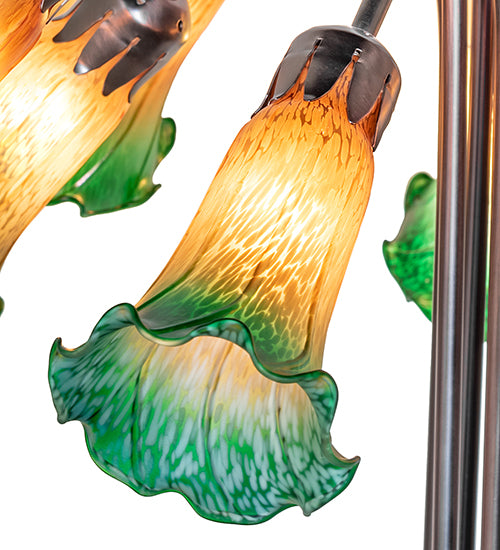 24" High Amber/Green Tiffany Pond Lily 10 Lt Table Lamp