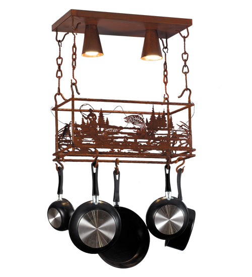 24" Long Fly Fishing Creek 2 Light Pot Rack