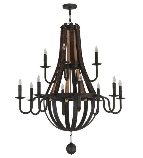 48"W Barrel Stave Madera 12 Lt Two Tier Chandelier