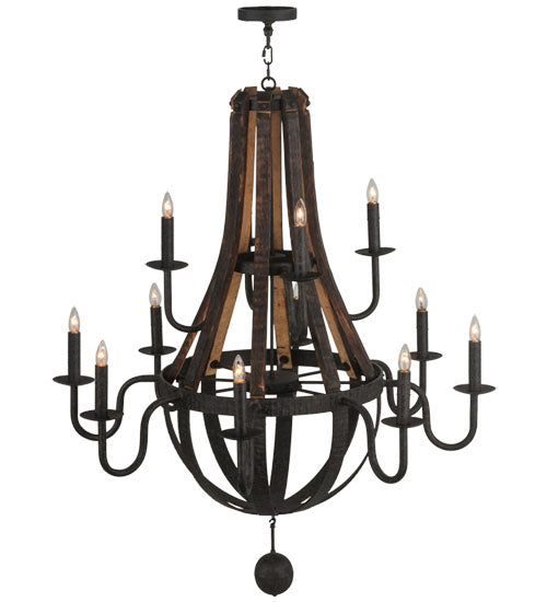 48"W Barrel Stave Madera 12 Lt Two Tier Chandelier