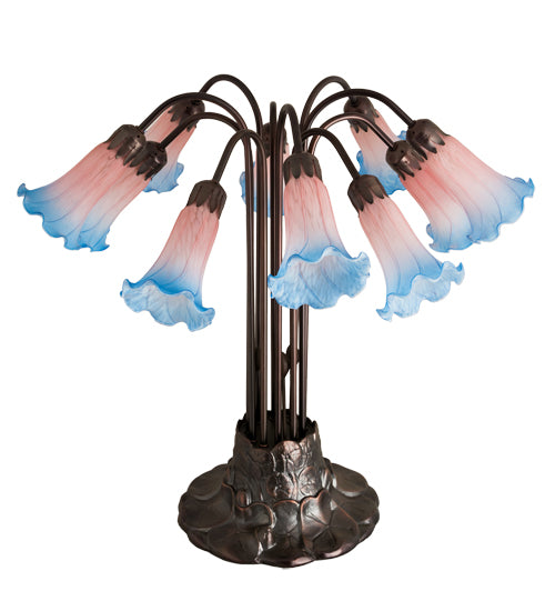 22"H Pink/Blue Pond Lily 10 Lt Table Lamp