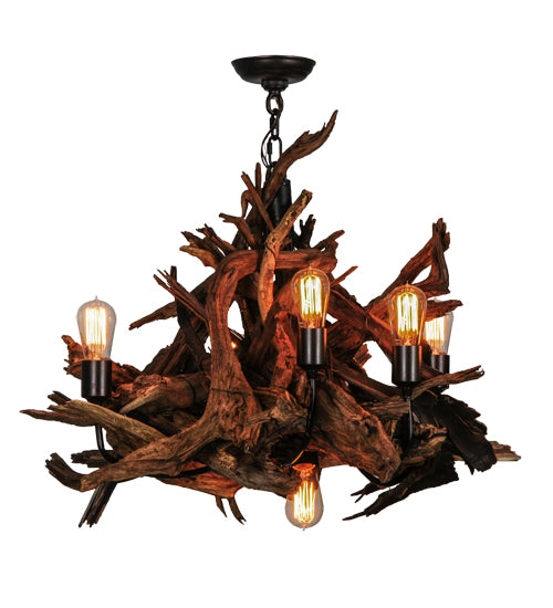 30" Wide Driftwood 6 Light Chandelier