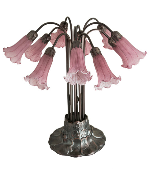 22" High Lavender Tiffany Pond Lily 10 Light Table Lamp