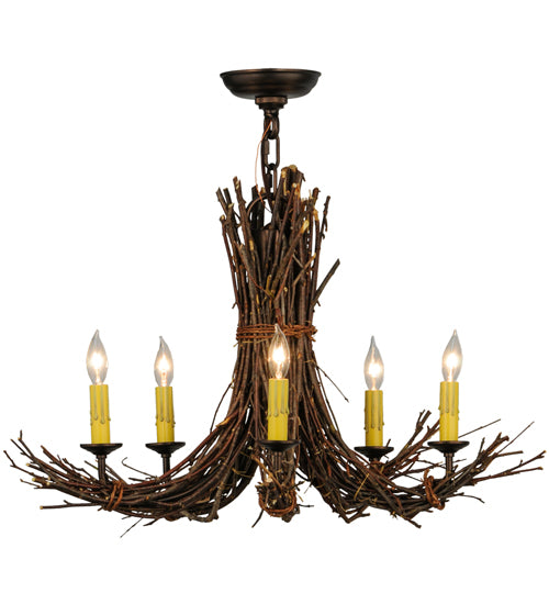 28" Wide Twigs 5 Light Chandelier