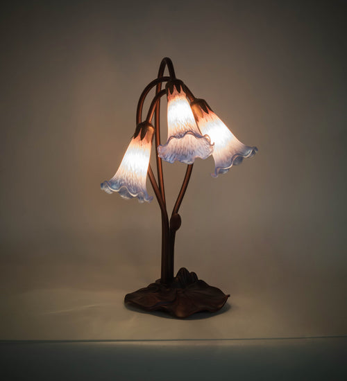 16" High Pink/Blue Tiffany Pond Lily 3 Lt Accent Lamp