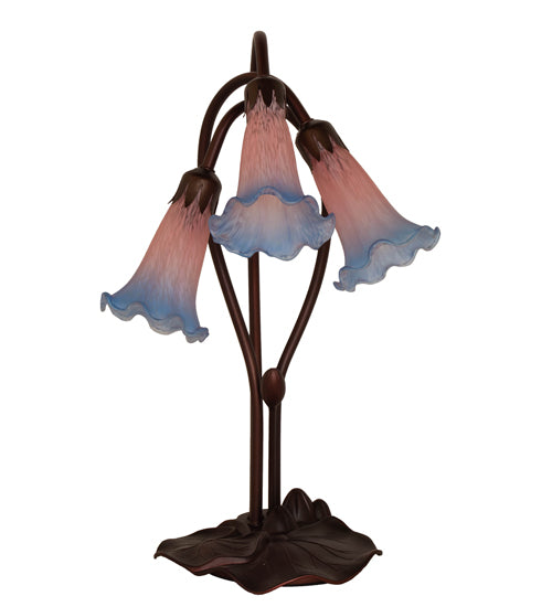 16" High Pink/Blue Tiffany Pond Lily 3 Lt Accent Lamp