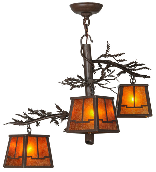 28"W Pine Branch Valley View 3 Lt Chandelier