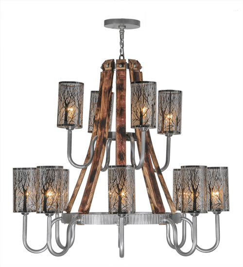 44" Wide Barrel Stave Winter Maple 12 Light Two Tier Chandelier