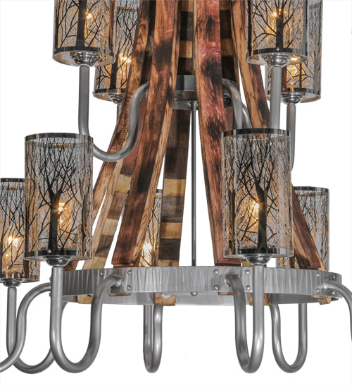 44" Wide Barrel Stave Winter Maple 12 Light Two Tier Chandelier