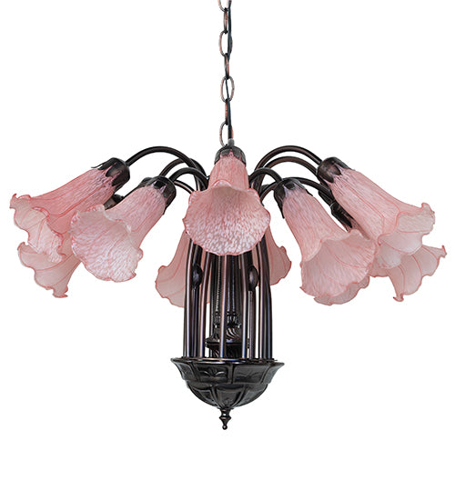 24" Wide Pink Tiffany Pond Lily 12 Light Chandelier