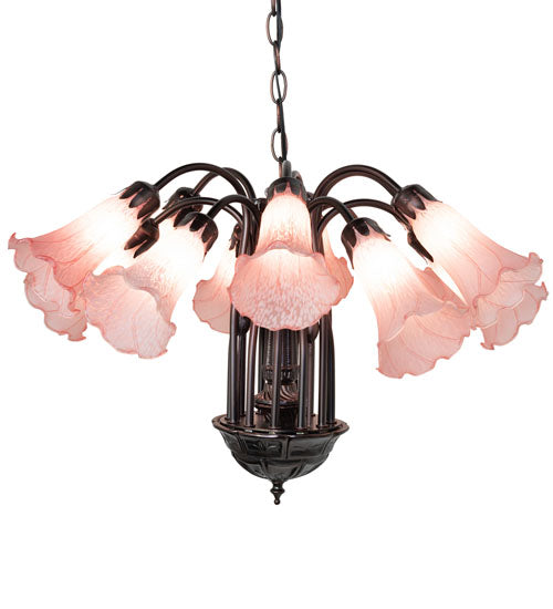 24" Wide Pink Tiffany Pond Lily 12 Light Chandelier